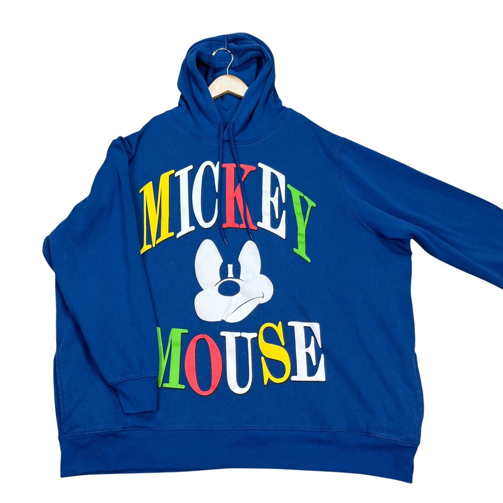 Mickey Mouse and Friends Hoodie Men 3XL Blue Long Sleeve Fleece Puzzled Face EUC